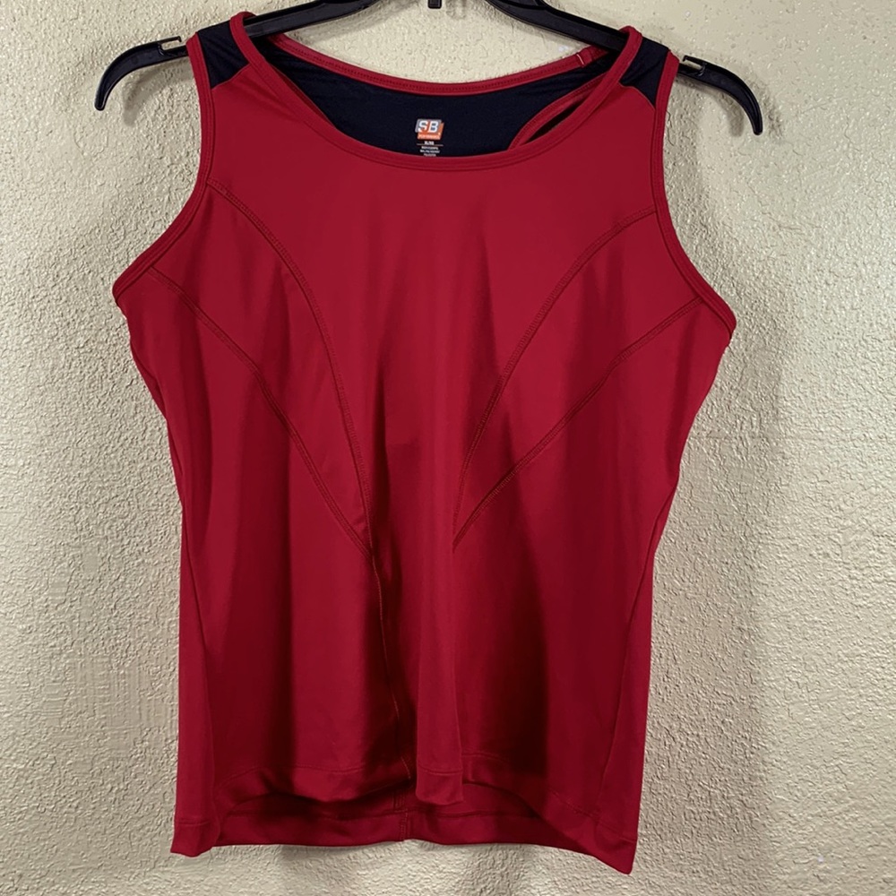SJB Performance Tank Top  Red Black Activewear XL Pullover Stretchy Support